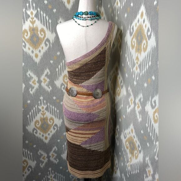 Ralph Lauren Pastel Painted Desert Serape One Shoulder Hand-Knit Dress - Picture 8 of 16